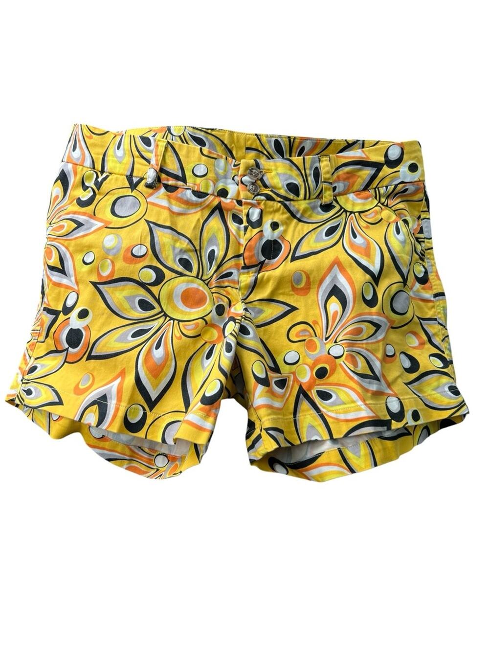 Loudmouth shorts, yellow gold Floral-Print abstract sz 10